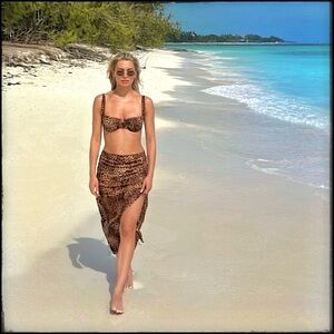 NWT TA3 Spotted Leopard Ruched Midi Skirt Side Slit Animal Print 🩷 Swim Cover Up